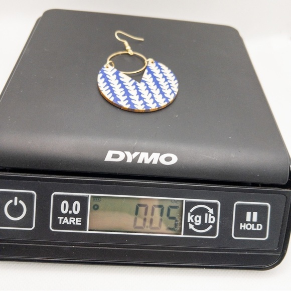 Blue White Gold Organic Geometric Coastal Printed Statement Wooden Earrings Boho - Picture 9 of 10